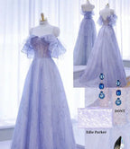 Vestido de Baile de Tule Brilhante com Lantejoulas, Corte em A, Estilo Fada, Modelo Y7793