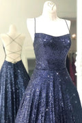 Vestidos largos de gala azul marino con espalda descubierta y brillante Vestidos largos formales de noche azul marino con espalda abierta Y875