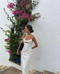 Weißes Abendkleid mit langen Spaghetti-Trägern, festliches Kleid Y7201