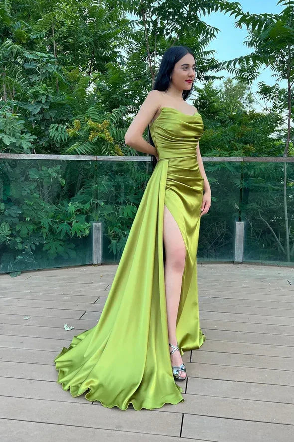 Grünes Satinkleid lang Ballkleid Meerjungfrau Abendkleid Y242