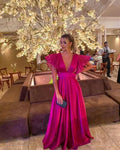 Vestidos Elegantes de Noche para Mujer con Escote en V Sexy en Fucsia Y5036