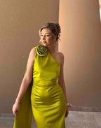 Vestido largo ajustado para fiesta y baile de graduación verde oliva con un solo hombro Vestido de noche para baile de graduación Y8009