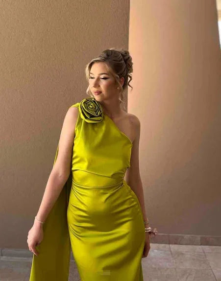 Vestido largo ajustado para fiesta y baile de graduación verde oliva con un solo hombro Vestido de noche para baile de graduación Y8009