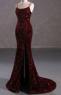 Vestido Formal de Baile de Finalistas com Costas Abertas, Brilhante, Slim, Borgonha Y4164