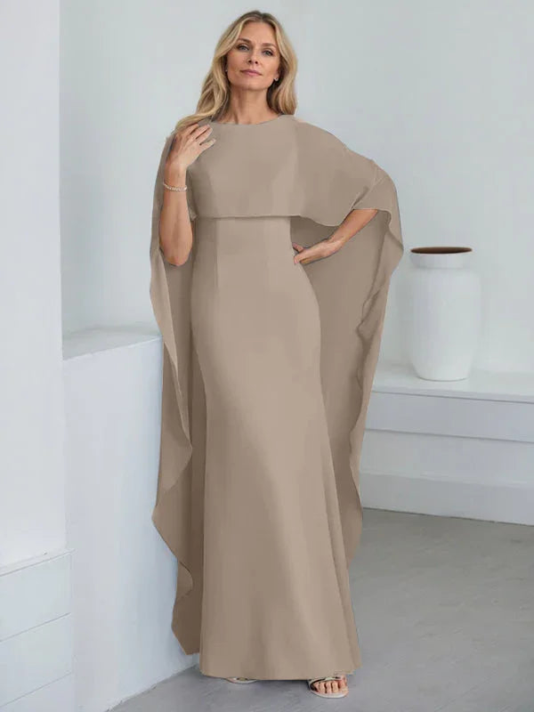 Vestido de madrina de novia de gasa largo hasta el suelo con corte recto y volantes en cascada