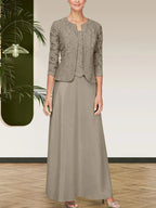 Glitzer-Spitzen- und Satinhrock-Jackenkleid mit offener Jacke