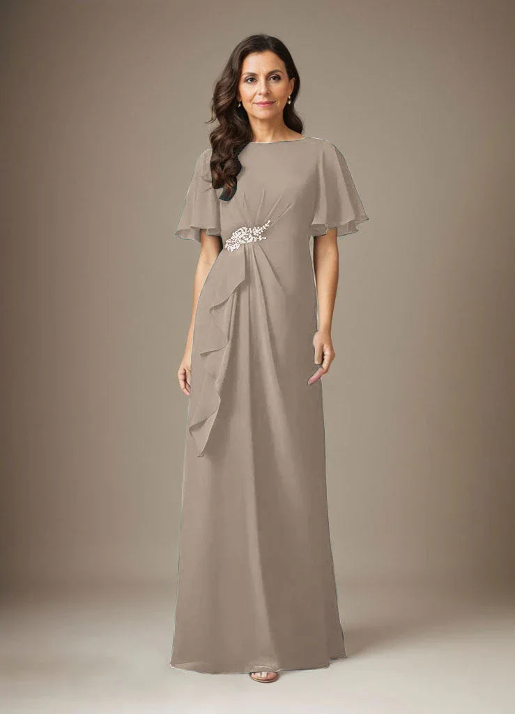 Abito a guaina blu scuro in chiffon con perline