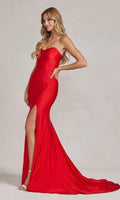 Vestido Formal Vermelho com Decote Coração e Sem Alças SYP49