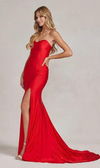 Vestido Formal Vermelho com Decote Coração e Sem Alças SYP49