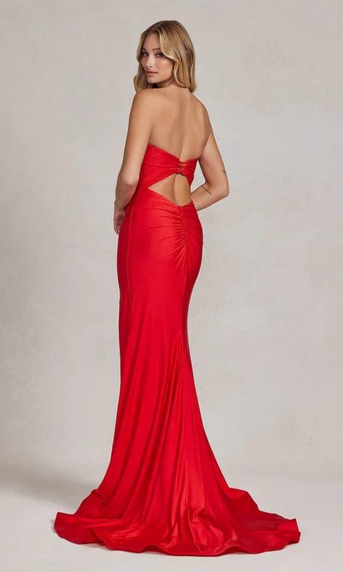Vestido Formal Vermelho com Decote Coração e Sem Alças SYP49