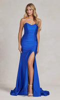 Vestido de Festa Azul Real com Corpo Justo, Decote Coração, Sem Alças, Vestido Formal Comprido SYP50