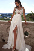 Top Spitzenapplikationen Seitenschlitz Chiffon Party Abend Ballkleider
