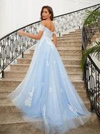 Vestidos de Baile com Aplicação de Tule e Ombros Descobertos SYP165