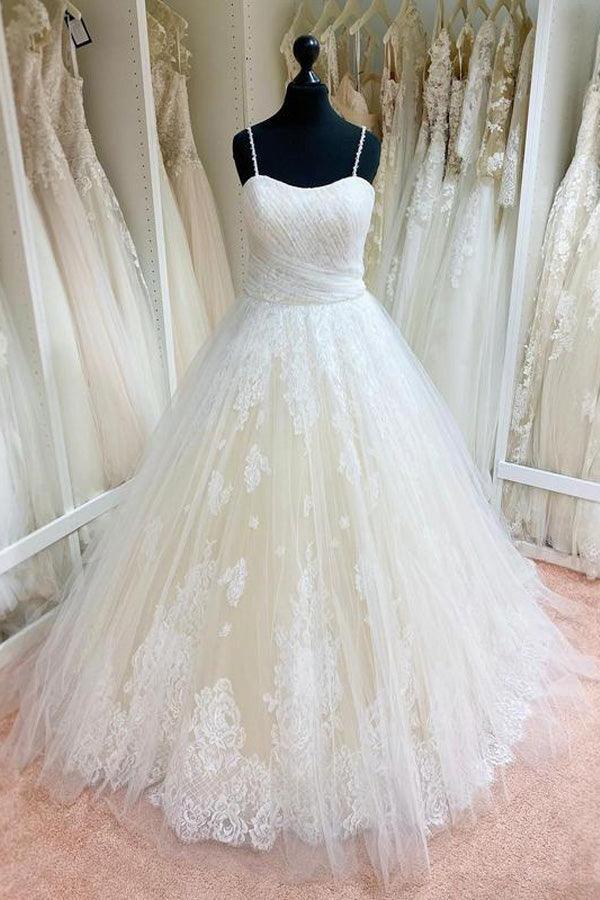 Vestidos de Noiva de Bola com Alças Finas de Tule e Renda Aplicada