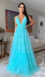Vestidos de noite em tule com camadas SYP36