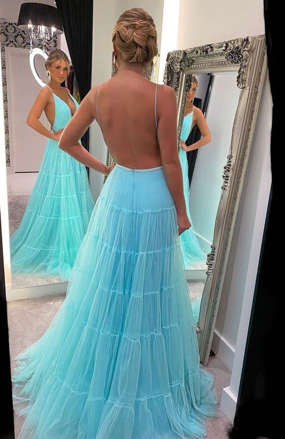 Vestidos de noite em tule com camadas SYP36