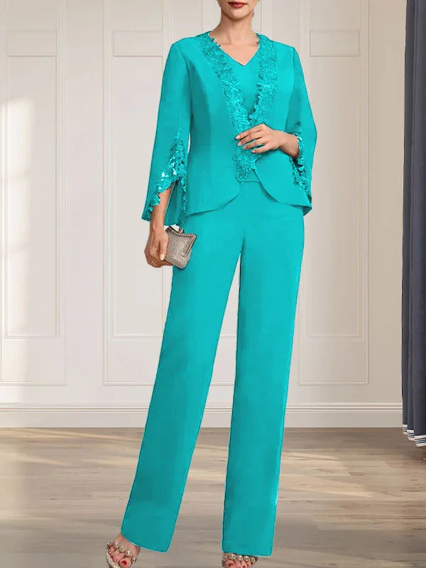 Getrennte Overall/Hosenanzug V-Ausschnitt bodenlanger Chiffon Brautmutterkleid