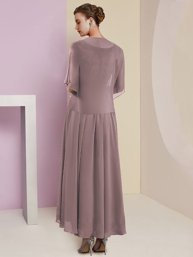 V-Neck A-Line Princess Tea-Length Dress for Mother of the Bride