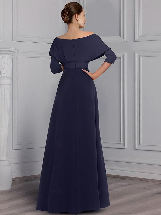 Mother Of The Bride Pantsuit With Belt Long Sleeve Scoop Neck