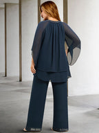 Mother of the Bride Jewel Neck Chiffon Pantsuits Elegant Occasion Wear