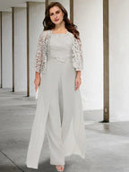 Chiffon Square Neck Mother of the Bride Pantsuits with Jacket