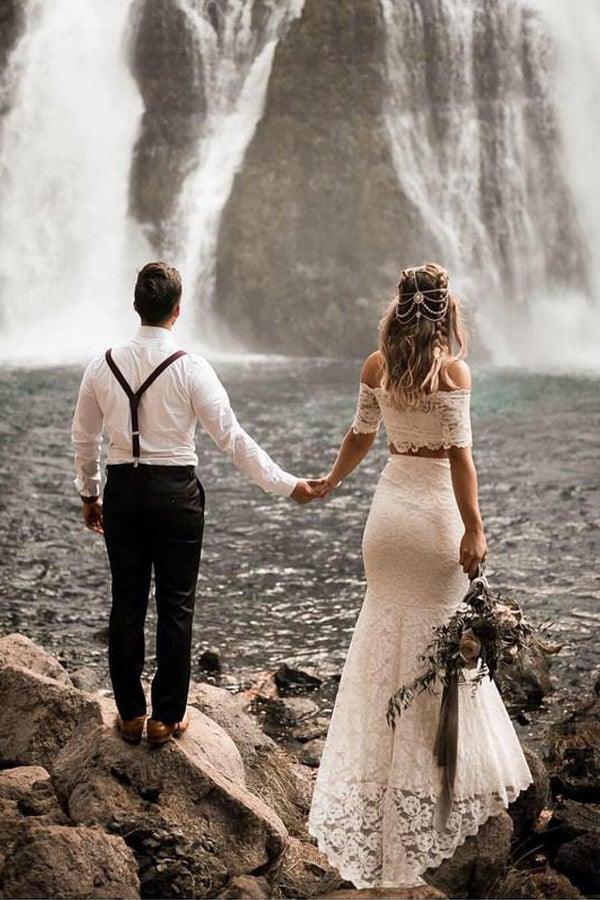 Vestidos de Noiva em Renda de Duas Peças Modelo Sereia/Trompete