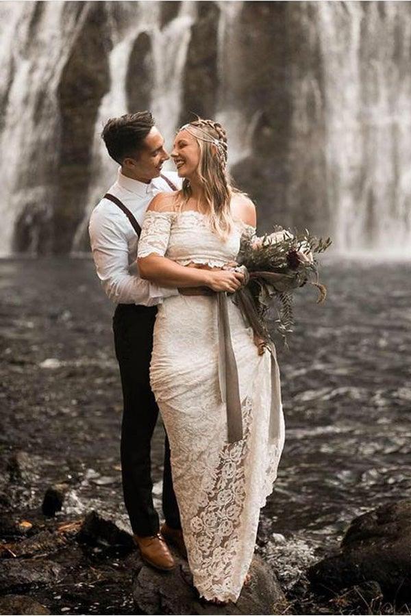 Vestidos de Noiva em Renda de Duas Peças Modelo Sereia/Trompete