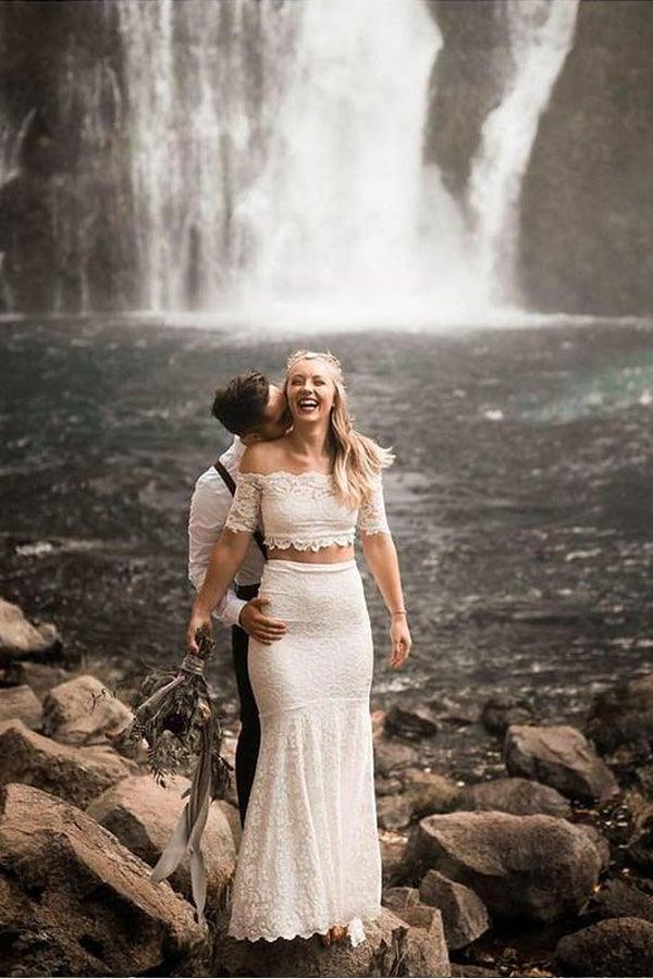 Vestidos de Noiva em Renda de Duas Peças Modelo Sereia/Trompete