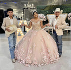 Vestido Luxuoso de 3D com Flores Cor-de-Rosa para Quinceanera, Vestido de Baile em Tule Cor-de-Rosa Y5410