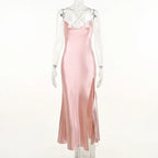Vestido largo de fiesta rosa sirena sexy, vestido de noche rosa sin espalda Y1933