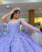 Vestido de Bola Luxuoso de Alfazema com Borboletas, Vestido Doce 16 Y6755