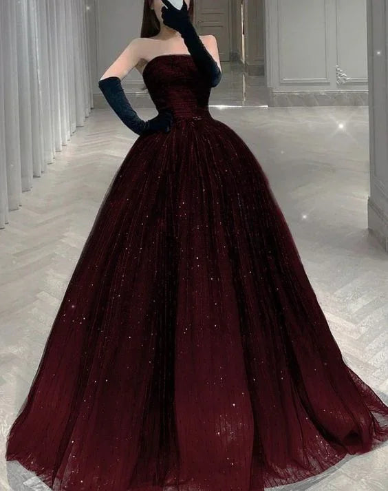 Strapless A-line Tulle Prom Dress Chic Evening Dress Y2030