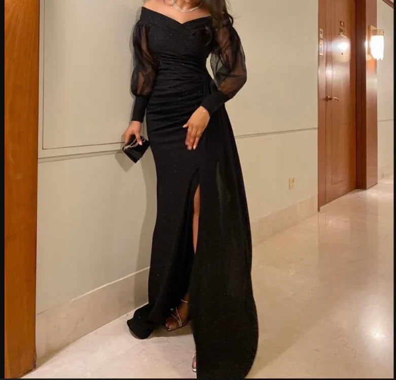 Vestido de Noite Elegante Preto Sereia, Vestido de Gala Preto Y5540