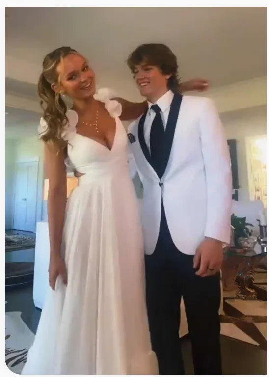 Elegant A-line White Prom Dress,Charming Formal Gown ,White Evening Dress Y1862