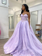 Lavender Corset Back Tulle Ball Gown,A-line Prom Dress Y4580