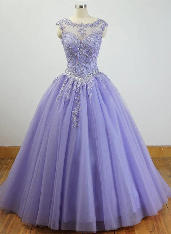 Wunderschöne Quinceañera-Kleider mit Applikationen und Perlenstickerei, lila Ballkleid Y1252