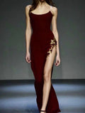 Vestido de Noite Vintage Borgonha com Aplicações de Sereia e Fenda Lateral Vestido de Baile Y7724