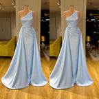 Unique Cross Sweetheart Light Blue Soft-pleated Long Prom Dress