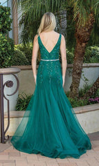 Vestido de baile de gala con escote en V y cuerpo transparente SYP71