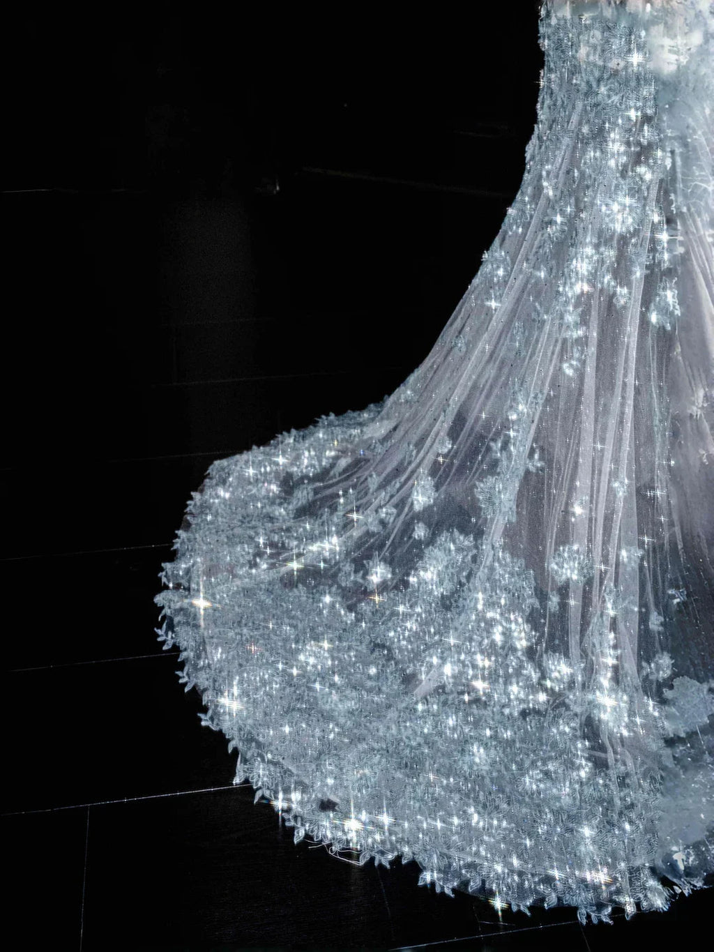 Dream Blue Tulle Sequins Appliques Mermaid Evening Dress Long Prom Dress Y8673