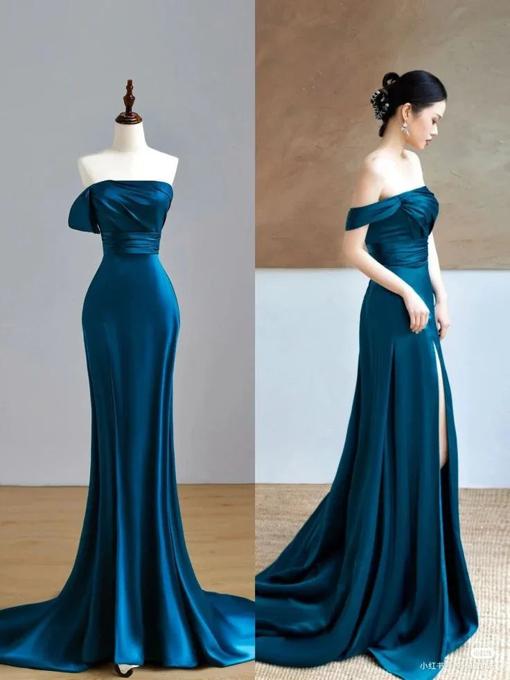 Vestido Longo de Cetim Elegante Sereia para Baile Vestido de Noite Sereia Vestido de Concurso Y4552