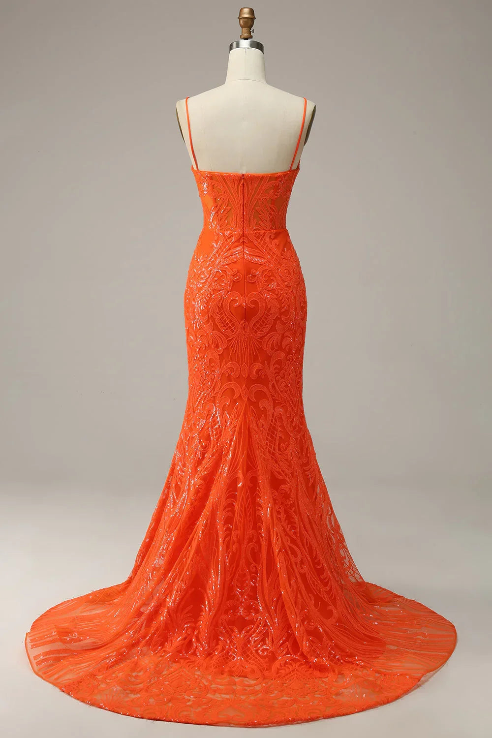 Vestido de fiesta sirena con tirantes finos naranja, encantador vestido de noche Y1760