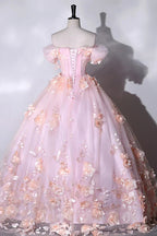 Vestido de Baile Formal Coração com Flores Cor-de-Rosa, Vestidos Longos Cor-de-Rosa para Sweet 16 Y6951