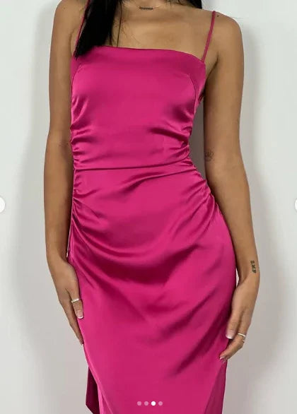Vestido longo de festa rosa choque justo e sexy, vestido de noite às costas nuas Y7894