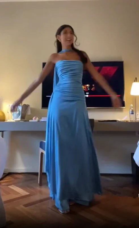 فستان سهرة أزرق أنيق فستان سهرة أزرق راقٍ Y7442
