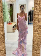 Robe de bal romantique en mousseline à bretelles spaghetti et col en V, robe de soirée charmante Y2306