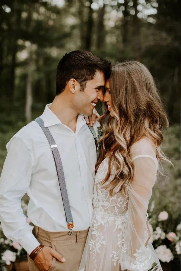 Robe de mariée à manches longues et col en V Robe de mariage champêtre