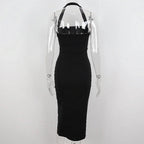 Robe de bal noire pour femme à col licou avec fente Robe de soirée noire sans manches sexy Y1161