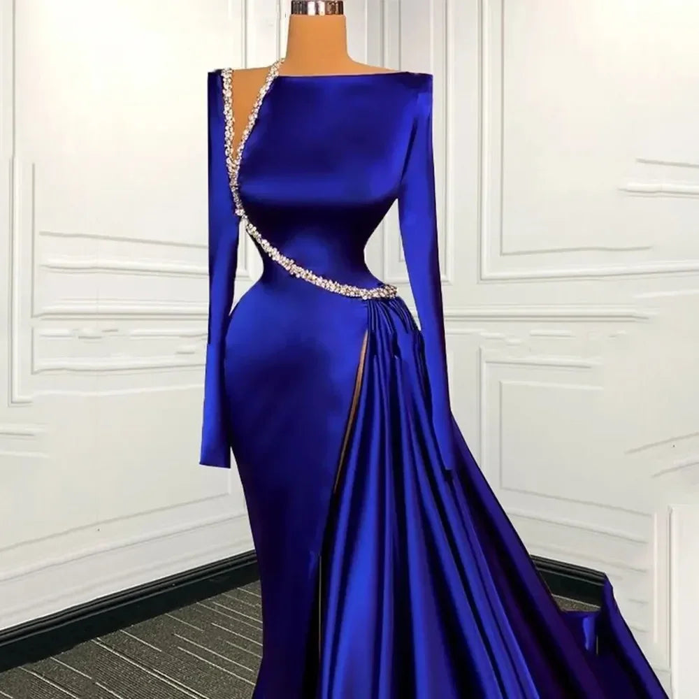 Vestidos Elegantes Modestos de Noite Azul Real Y4193
