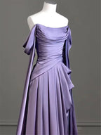 Vestido longo modesto de cetim roxo para baile Vestido de noite roxo Y2589